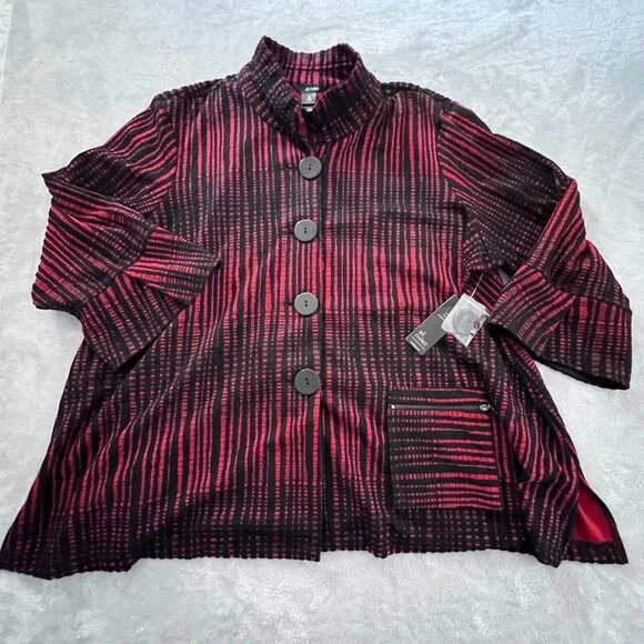 Ali Miles Womens Jacket Sz 3X Striped Art to Wear Wearable Art Red Black Stretch - Picture 4 of 12